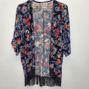 Maeve Velvet Kimono fringe floral anthropologie